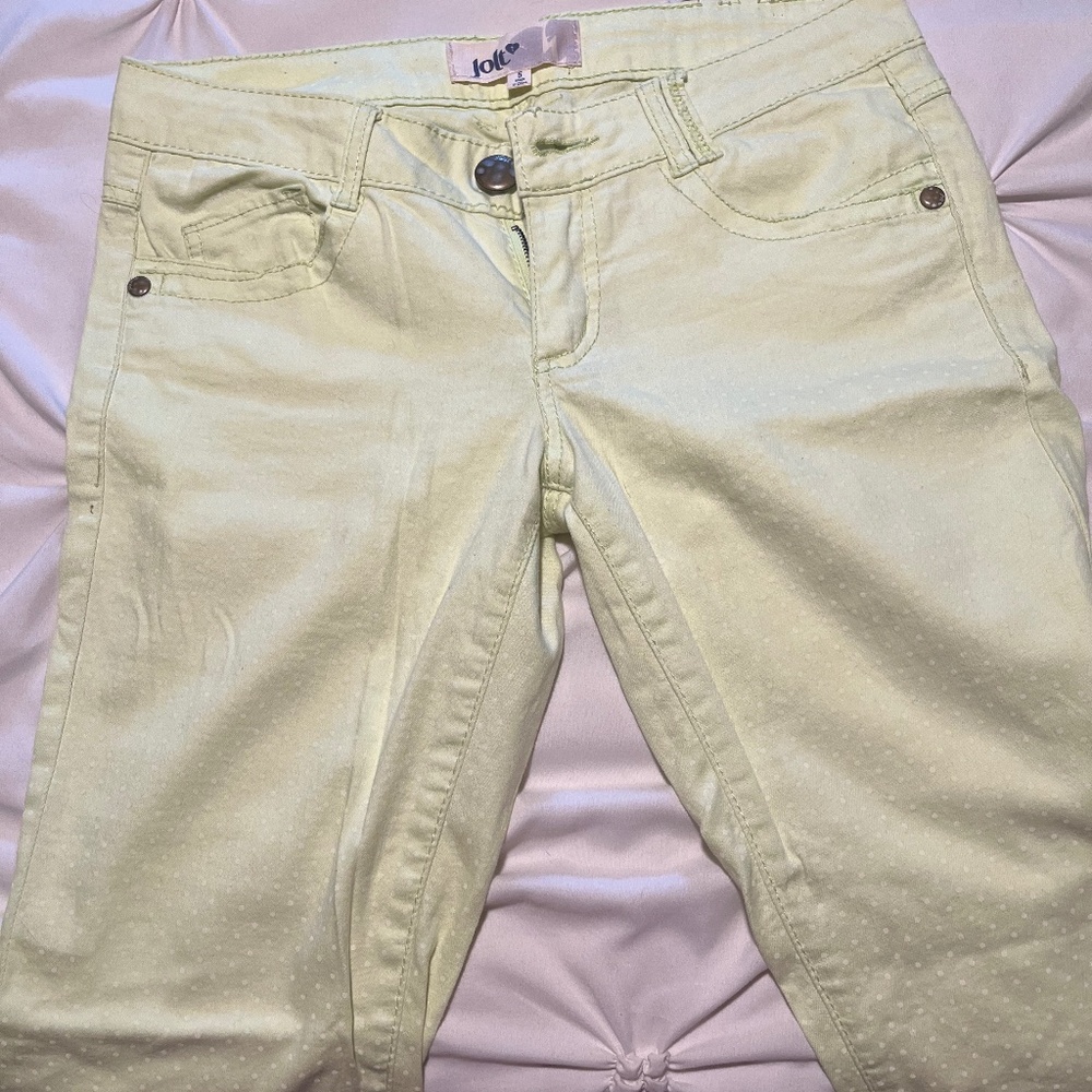 Ladies Chartreuse Polkadot Jeans